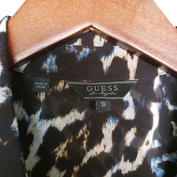 Guess Brown and Blue Leopard Blouse With Pockets Size Small - Picture 4 of 9
